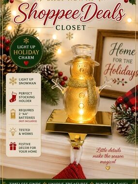Light Up Gold Acrylic Snowman Christmas Stocking Holder Hook Tested Works